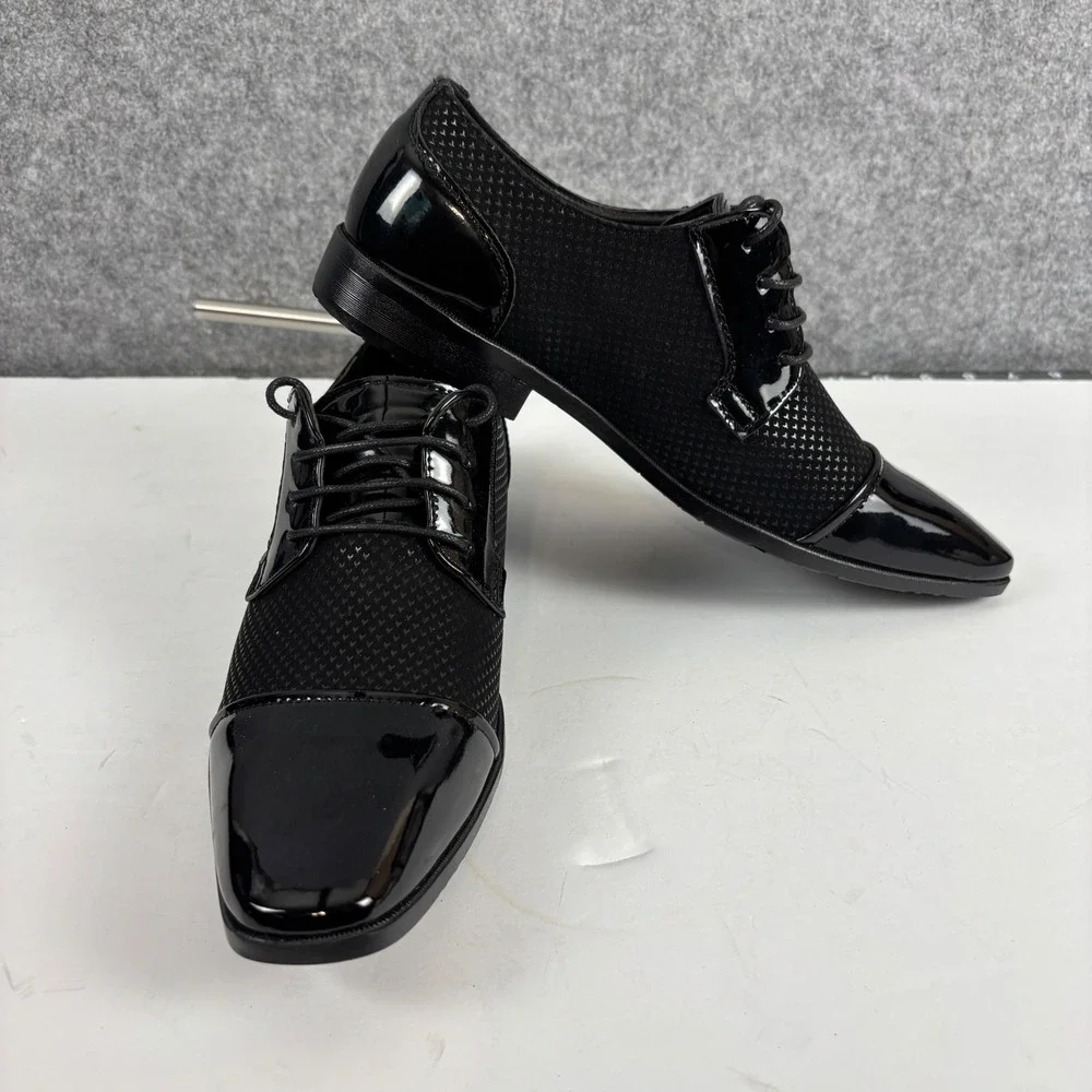 Fashion Oxford Dress Shoes Mens 42 Black Patent Cap Toe Textured FZ 9917